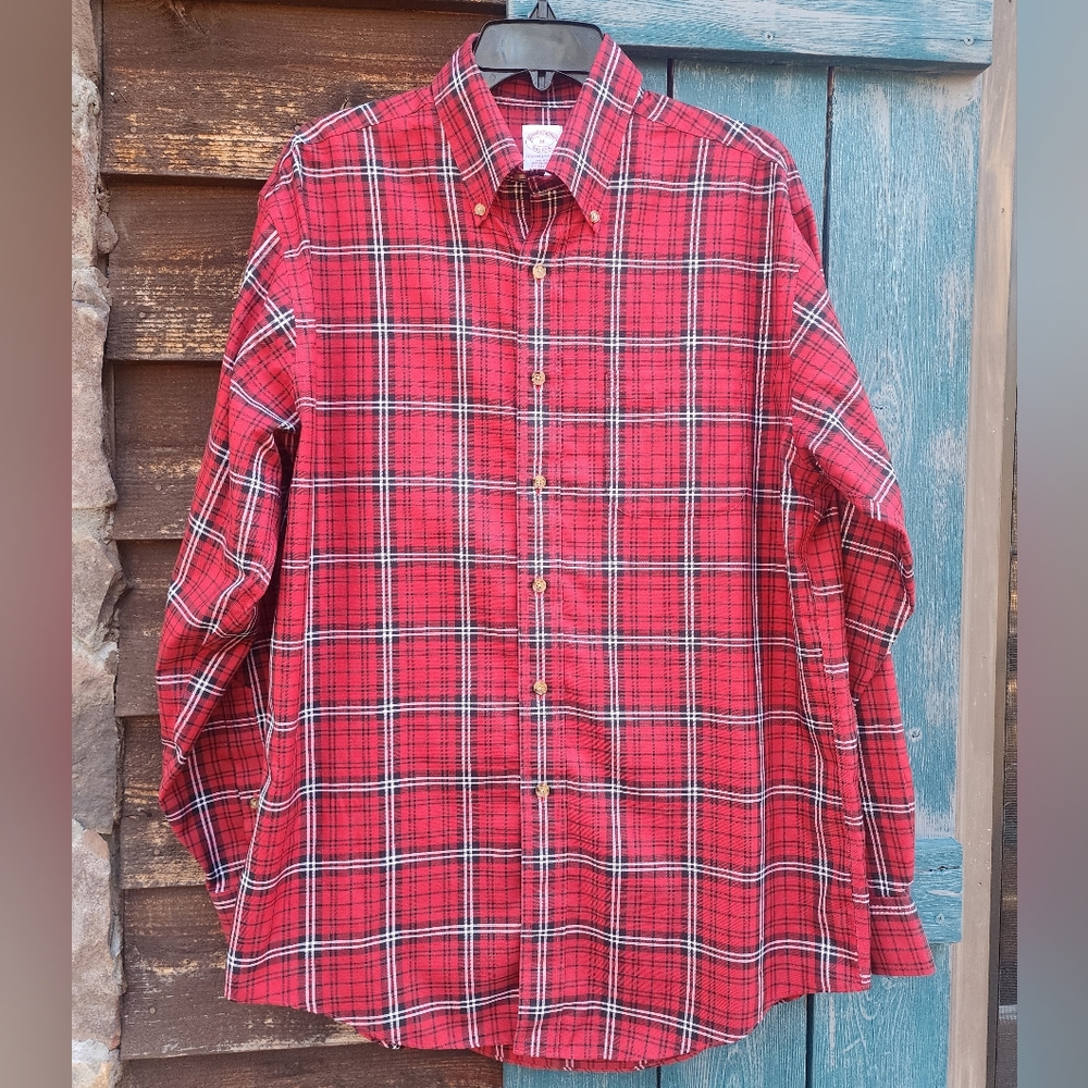 Brooks Brothers Mens Button Down Shirt Red Plaid Medium
